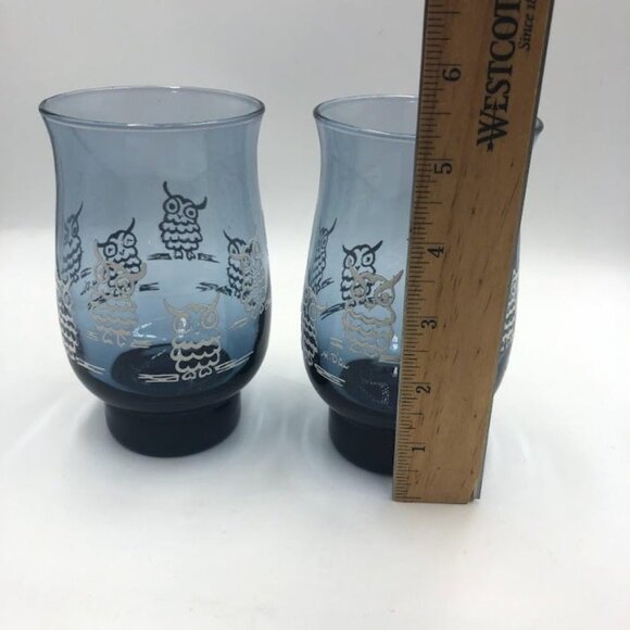 Vintage Set of 2 Blue Owl Drinking Glasses Tumblers Weighted Bottom - Picture 11 of 12